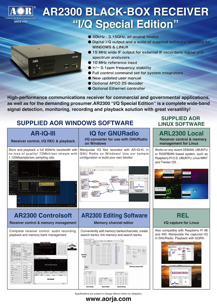 AR2300 I/Q Special Edition | RECEIVERS | AOR U.S.A., INC AR2300 I/Q Special Edition | RECEIVERS | AOR U.S.A., INC