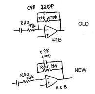 the component values around U5(B) have been changed